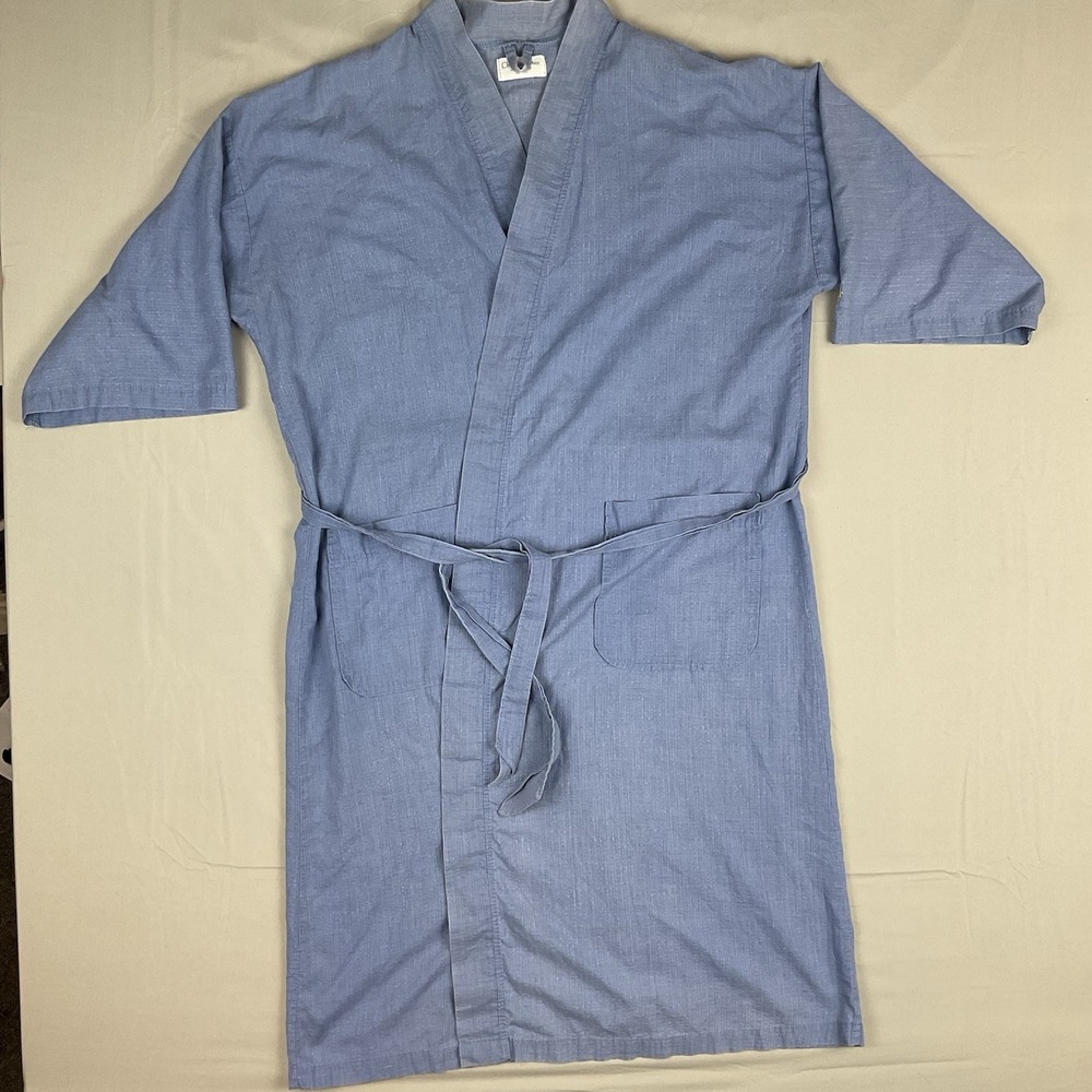 Vintage Christian Dior Monsieur Robe Chambray Blue Belted Mens Lounge‎ One Size